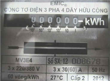 chỉ số công tơ điện 3 pha trực tiếp 60A chỉ số công tơ điện 3 pha trực tiếp 60A